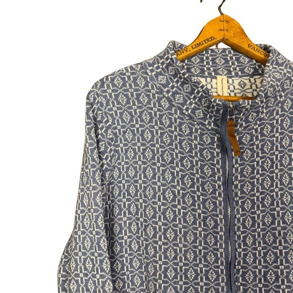 Skovhuus Organic Cotton Blue White Geometric Knit Zip Cardigan Sweater - Picture 2 of 6